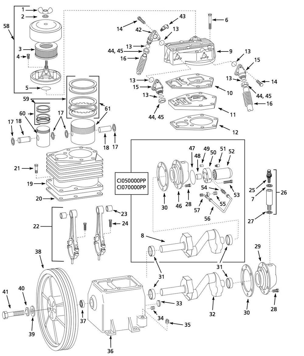 Pump Parts Diagram and Parts List for CE7006  Campbell Hausfeld Compressor
